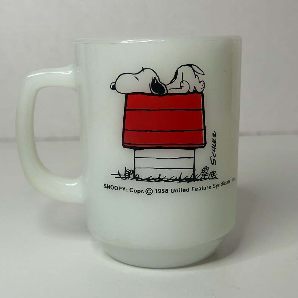 Vintage Anchor Hocking Fire-King Snoopy I Think I'm Allergic To Morning Mug